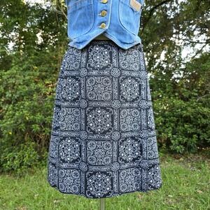 Talbots Bandana Wrap Skirt Size 4 Black & White Y2K Western VTG 90s Knee Length